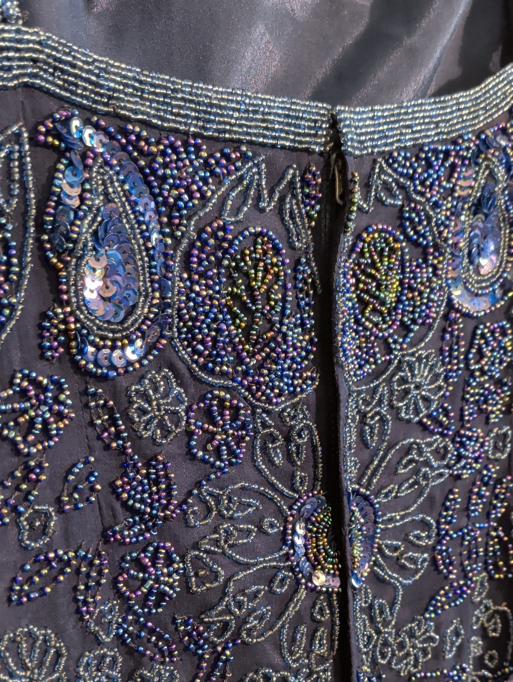VINTAGE silk beaded navy cocktail dress - size 8 - Picture 13 of 16
